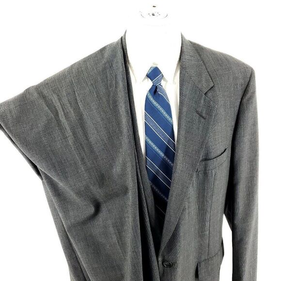 John Weitz Wool 2 Button 2 Piece Suit 42L Gray Birdseye 41/31 Multi-Colored Wind - Picture 1 of 12